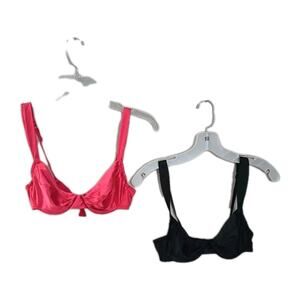 Vtg Victoria's Secret Pink Black Second Skin Satin Unlined Bra Lot Of 2 Sz 34B